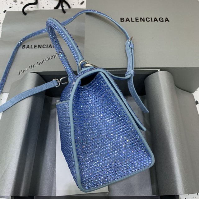 Balenciaga專櫃爆款Hourglass巴黎世家磨砂淺藍全鑽沙漏包 fyj1926